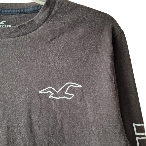 Hollister Men Large‎ Black Tie-Dye Long Sleeve Crew-Neck Graphic Logo Tee Shirt - Picture 3 of 11